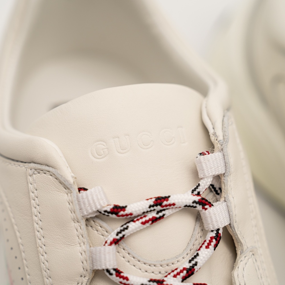 size 41eu 11 us Gucci Run Sneaker White Pink Turquoise Leather GG - Picture 9 of 13